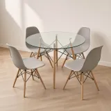 Comedor Mesa Redonda Vidrio 100cm 4 Sillas Eames Polipropileno