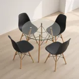 Comedor Mesa Redonda Vidrio 100cm 4 Sillas Eames Polipropileno