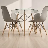 Comedor Mesa Redonda Vidrio 100cm 4 Sillas Eames Polipropileno