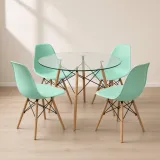 Comedor Mesa Redonda Vidrio 100cm 4 Sillas Eames Polipropileno