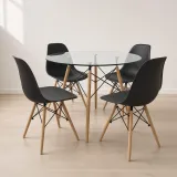 Comedor Mesa Redonda Vidrio 100cm 4 Sillas Eames Polipropileno