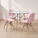 Comedor Mesa Redonda Vidrio 100cm 4 Sillas Eames Polipropileno