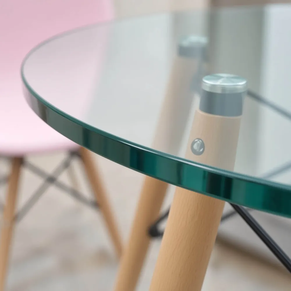 Comedor Mesa Redonda Vidrio 100cm 4 Sillas Eames Polipropileno