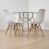 Comedor Mesa Redonda Vidrio 100cm 4 Sillas Eames Polipropileno