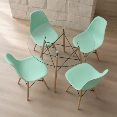 Comedor Mesa Redonda Vidrio 100cm 4 Sillas Eames Polipropileno