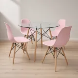 Comedor Mesa Redonda Vidrio 100cm 4 Sillas Eames Polipropileno