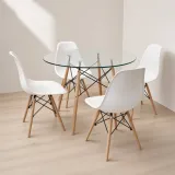 Comedor Mesa Redonda Vidrio 100cm 4 Sillas Eames Polipropileno