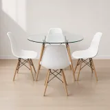 Comedor Mesa Redonda Vidrio 100cm 4 Sillas Eames Polipropileno