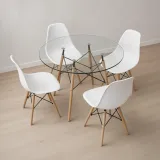 Comedor Mesa Redonda Vidrio 100cm 4 Sillas Eames Polipropileno