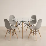 Comedor Mesa Redonda Vidrio 100cm 4 Sillas Eames Polipropileno