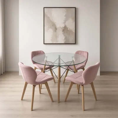 Comedor Redondo Vidrio 100cm 4 Sillas Radar Velvet Terciopelo