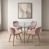 Comedor Redondo Vidrio 100cm 4 Sillas Radar Velvet Terciopelo