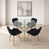 Comedor Redondo Vidrio 100cm 4 Sillas Radar Velvet Terciopelo