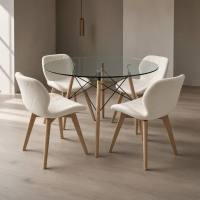 Comedor Redondo Vidrio 100cm 4 Sillas Radar Velvet Terciopelo