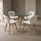 Comedor Redondo Vidrio 100cm 4 Sillas Radar Velvet Terciopelo