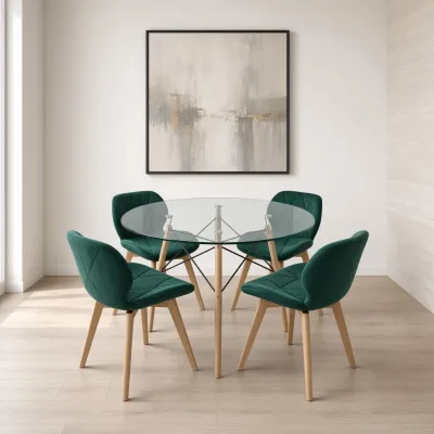 Comedor Redondo Vidrio 100cm 4 Sillas Radar Velvet Terciopelo