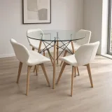 Comedor Redondo Vidrio 100cm 4 Sillas Radar Velvet Terciopelo