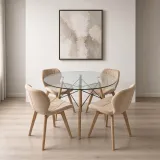 Comedor Redondo Vidrio 100cm 4 Sillas Radar Velvet Terciopelo