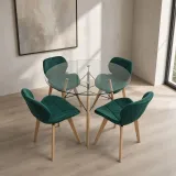 Comedor Redondo Vidrio 100cm 4 Sillas Radar Velvet Terciopelo