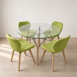 Comedor Redondo Vidrio 100cm 4 Sillas Radar Velvet Terciopelo