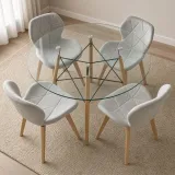 Comedor Redondo Vidrio 100cm 4 Sillas Radar Velvet Terciopelo