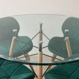 Comedor Redondo Vidrio 100cm 4 Sillas Radar Velvet Terciopelo