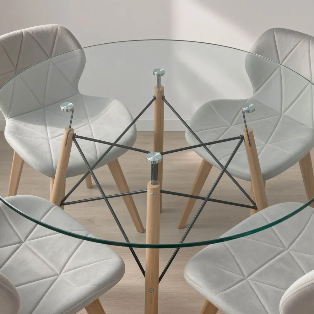 Comedor Redondo Vidrio 100cm 4 Sillas Radar Velvet Terciopelo
