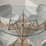 Comedor Redondo Vidrio 100cm 4 Sillas Radar Velvet Terciopelo