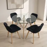 Comedor Redondo Vidrio 100cm 4 Sillas Radar Velvet Terciopelo