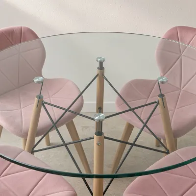 Comedor Redondo Vidrio 100cm 4 Sillas Radar Velvet Terciopelo