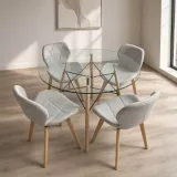 Comedor Redondo Vidrio 100cm 4 Sillas Radar Velvet Terciopelo