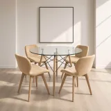 Comedor Redondo Vidrio 100cm 4 Sillas Radar Velvet Terciopelo