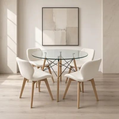 Comedor Redondo Vidrio 100cm 4 Sillas Radar Velvet Terciopelo
