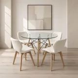 Comedor Redondo Vidrio 100cm 4 Sillas Radar Velvet Terciopelo