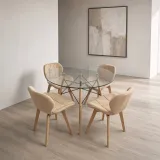 Comedor Redondo Vidrio 100cm 4 Sillas Radar Velvet Terciopelo
