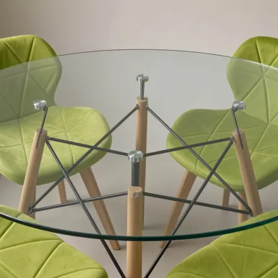 Comedor Redondo Vidrio 100cm 4 Sillas Radar Velvet Terciopelo
