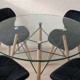 Comedor Redondo Vidrio 100cm 4 Sillas Radar Velvet Terciopelo