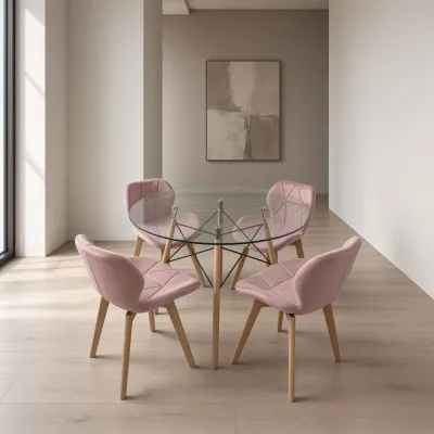 Comedor Redondo Vidrio 100cm 4 Sillas Radar Velvet Terciopelo
