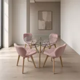 Comedor Redondo Vidrio 100cm 4 Sillas Radar Velvet Terciopelo