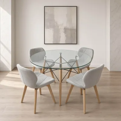Comedor Redondo Vidrio 100cm 4 Sillas Radar Velvet Terciopelo