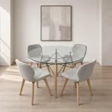 Comedor Redondo Vidrio 100cm 4 Sillas Radar Velvet Terciopelo