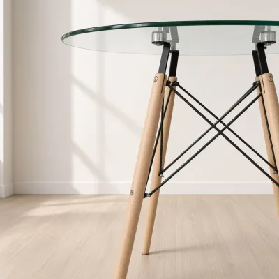 Comedor Redondo Vidrio 100cm 4 Sillas Windsor Polipropileno