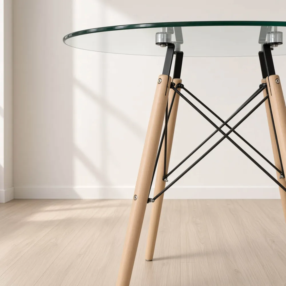 Comedor Redondo Vidrio 100cm 4 Sillas Windsor Polipropileno