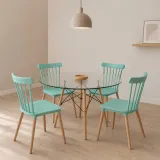 Comedor Redondo Vidrio 100cm 4 Sillas Windsor Polipropileno