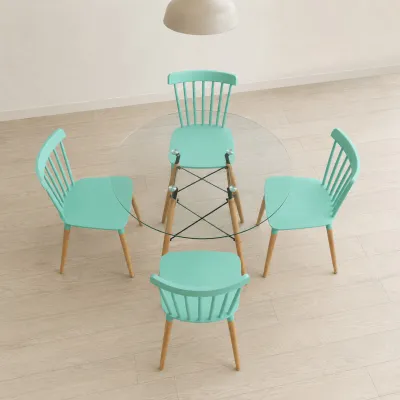 Comedor Redondo Vidrio 100cm 4 Sillas Windsor Polipropileno