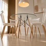 Comedor Redondo Vidrio 100cm 4 Sillas Windsor Polipropileno