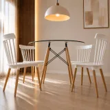 Comedor Redondo Vidrio 100cm 4 Sillas Windsor Polipropileno