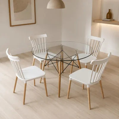 Comedor Redondo Vidrio 100cm 4 Sillas Windsor Polipropileno