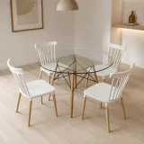 Comedor Redondo Vidrio 100cm 4 Sillas Windsor Polipropileno