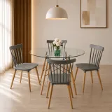 Comedor Redondo Vidrio 100cm 4 Sillas Windsor Polipropileno